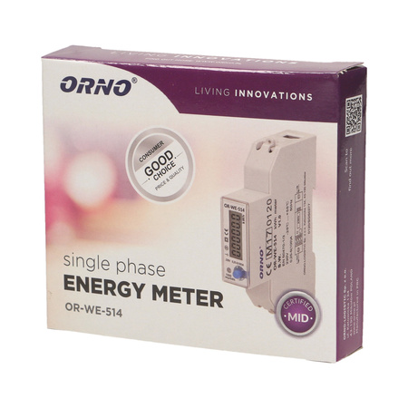 1-fazowy licznik energii elektrycznej. 100A. port RS-485. MID. 1 moduł. DIN TH-35mm OR-WE-514