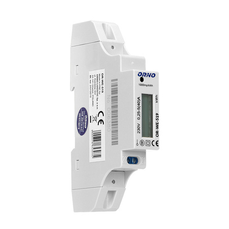 1-fazowy licznik energii elektrycznej. 40A. MID. wyjście impulsowe. 1 moduł. DIN TH-35mm OR-WE-519