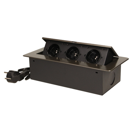 Gniazdo meblowe wpuszczane w blat z płaskim frezowanym rantem i przewodem 1.5m. 3x2P+Z. grafit OR-AE-1337/GR