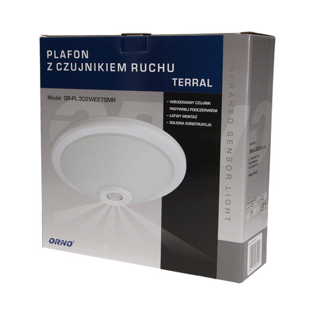 TERRAL. plafon oświetleniowy z czujnikiem ruchu 360st. 2x40W. E27. IP20. szkło matowe OR-PL-302WE27SMR