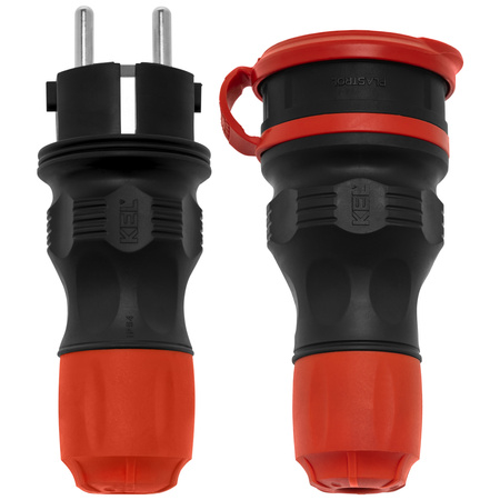 Zestaw przyłączeniowy z wtyczką WT-54 i gniazdem GN-44 250V Schuko czarno-czerwony W-98862