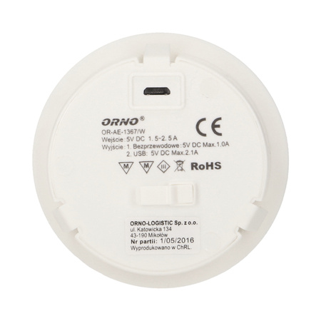 Bezprzewodowa ładowarka indukcyjna z dodatkowym portem USB. biała OR-AE-1367/W