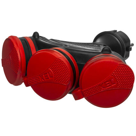 Rozgałęźnik przenośny czarno-czerwony R-X3/44S IP44 3×2P+Z 16A 250V Schuko W-01160
