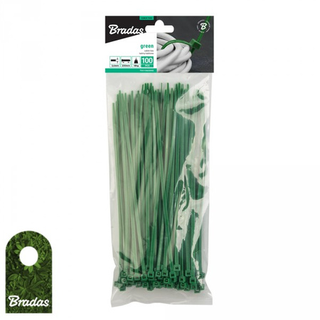 100szt. Opaska kablowa 2,5x150mm Green taśma kablowa trytytki Bradas TS1125150G
