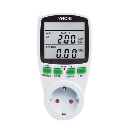 Dwutaryfowy watomierz kalkulator energii z wyświetlaczem LCD 2 oddzielne taryfy wewnętrzny akumulator wersja Schuko EM-1(GS)