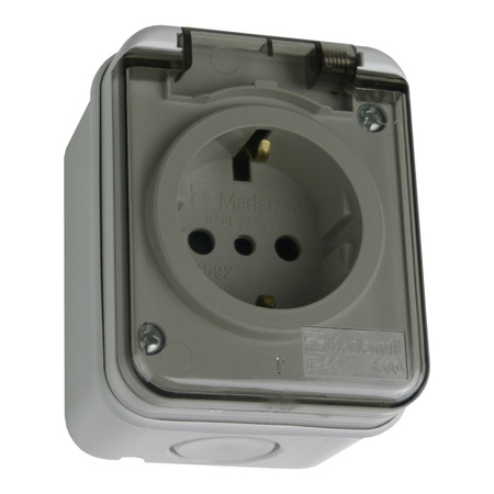 Gniazdo pojedyncze schuko natynkowe IP44 szare M-L 1592