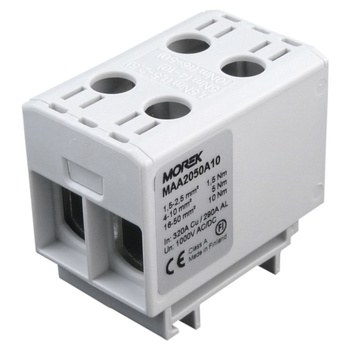 Złączka szynowa 1,5-50mm2 szara 4 otwory AL/CU 1000V TH35 1P Morek MAA2050A10