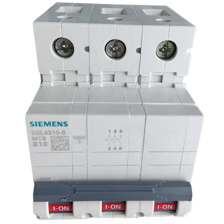 SIEMENS Wyłącznik nadprądowy B10A, 10kA 3P bezpiecznik 5SL4310-6