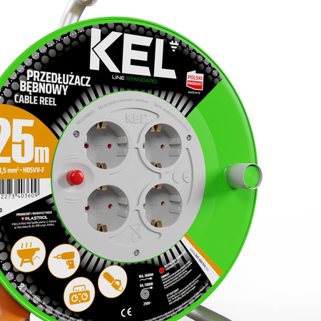 Przedłużacz bębnowy 25m 4 Gniazda 230V Schuko 3680W W-97540