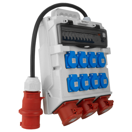Rozdzielnica budowlana 2x16A 32A CEE 8x230V erbetka z kablem zabezpieczona Doktorvolt TR-S/FI DV-5022-D