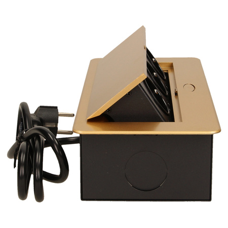 Gniazdo meblowe wpuszczane w blat z płaskim frezowanym rantem i przewodem 1.5m. 3x2P+Z. złote OR-AE-1337/C