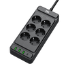 Listwa przepięciowa 6x gniazdo Schuko 3x USB-A 1x USB-C czarna W-00354