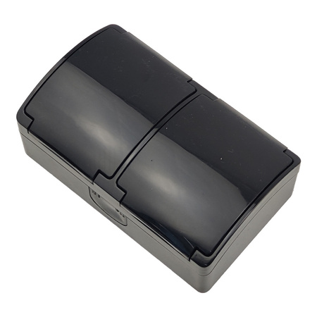 Gniazdo podwójne SCHUKO natynkowe ViPlast Koala IP44 czarne 182‑05 VG-2 182-05