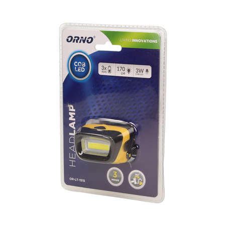 Latarka czołowa LED COB 3W. 170lm. 3 x AAA. ruchoma głowica OR-LT-1515
