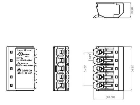 Szybkozłączka instalacyjna 5x0.2-4.0 mm² VDE UL 450V 32A DGN 1 sztuka 100 sztuk DG221-5.6-05P-17-00A