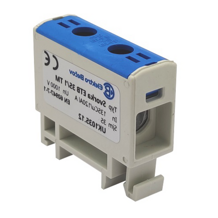 Złączka szynowa uniwersalna ETB 35/1 Al/Cu elektryczna śrubowa 2 otwory do kabli Elektro Becov UK1035.12