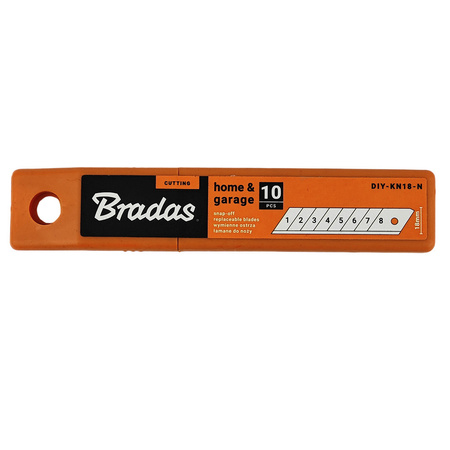 Ostrza do noża 18mm uniwersalne 10 sztuk wymienne łamane 8 segmentów BRADAS DIY-KN18-N