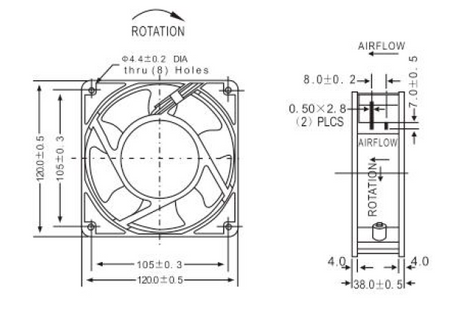 Wentylator przemysłowy BESTFAN 120x120x38 mm 230V IP44 łożysko kulkowe wentylator do obudowy szafy DIN chłodzący aluminiowy XD12038A2HBL