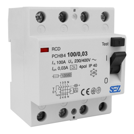 100A 30mA 4P 10kA TYP A Wyłącznik różnicowoprądowy PChB4 RCD/RCCB SEZ PCHB4/7410031
