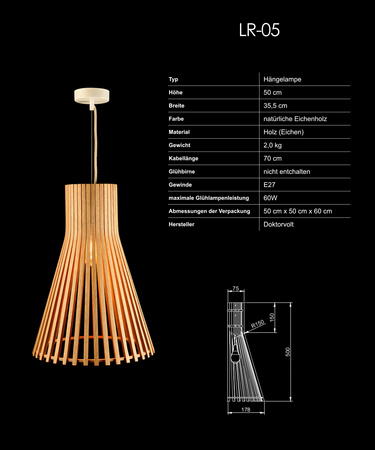 Lampa z drewna dębowego ręcznie wykonana Doktorvolt DV-6146-LR-05