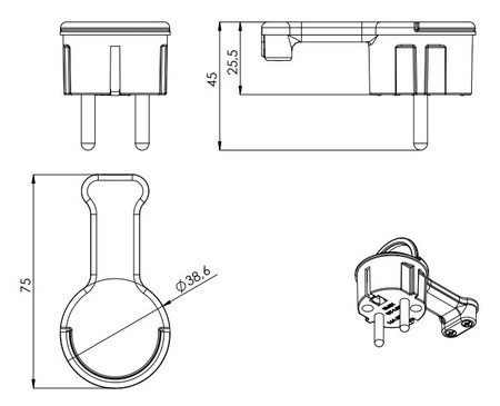 Wtyczka kątowa ULTRA PŁASKA UniSchuko 230V TIMEX biała WT-16UP (BI)