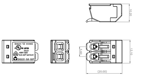 Szybkozłączka instalacyjna 2x0.2-4.0 mm² VDE UL 450V 32A DGN 1 sztuka DG221-5.6-02P-17-00A