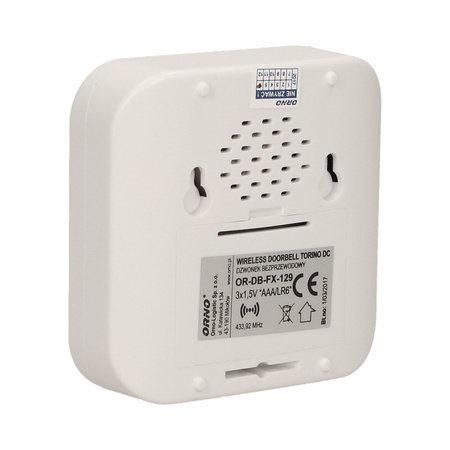 Dzwonek bezprzewodowy TORINO DC. bateryjny. learning system. 52 dźwięki. 200m OR-DB-FX-129