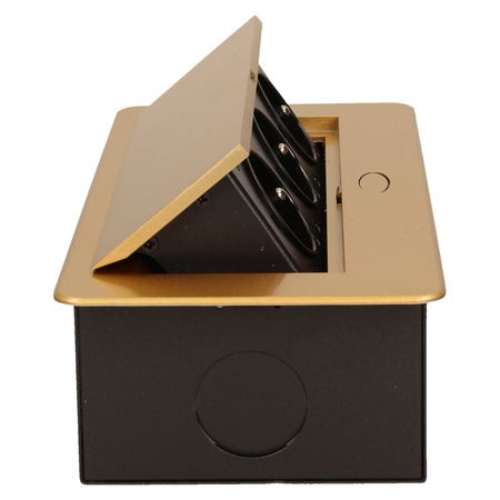 Gniazdo meblowe wpuszczane w blat z płaskim. frezowanym rantem. 3x2P+Z. złote OR-AE-1336/C