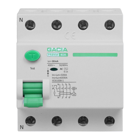 GACIA Wyłącznik różnicowoprądowy 40A 4P 6kA RCD Typ AC 7078