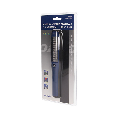 Latarka warsztatowa 39+1 LED. 4 x AAA. rozkładany hak. magnes OR-LT-1509