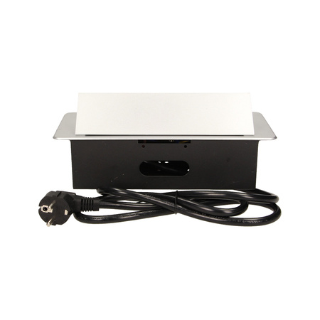 Gniazdo meblowe wpuszczane w blat z płaskim frezowanym rantem i przewodem 1.5m. 3x2P+Z. srebrne OR-AE-1337/G