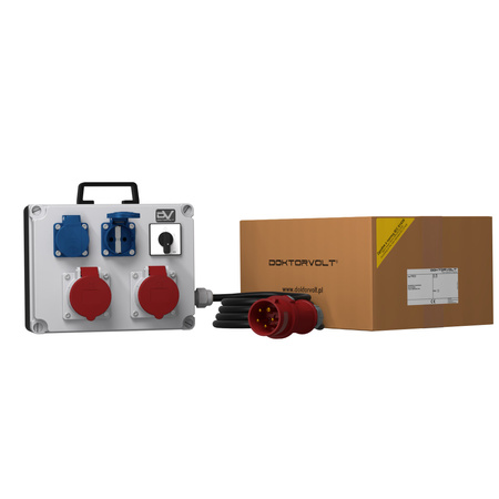 Rozdzielnica budowlana z łącznikiem i kablem FRED SKH 2x16A 2x230V Schuko Mennekes Doktorvolt® DV-0861-D