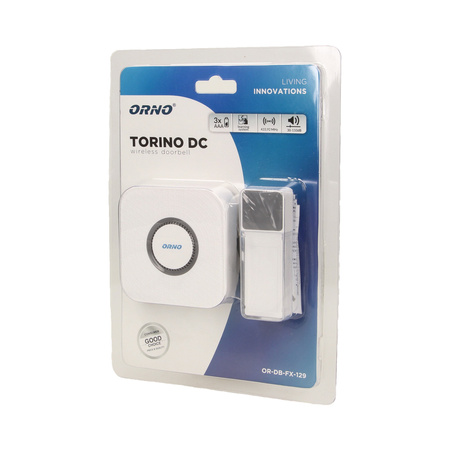 Dzwonek bezprzewodowy TORINO DC. bateryjny. learning system. 52 dźwięki. 200m OR-DB-FX-129