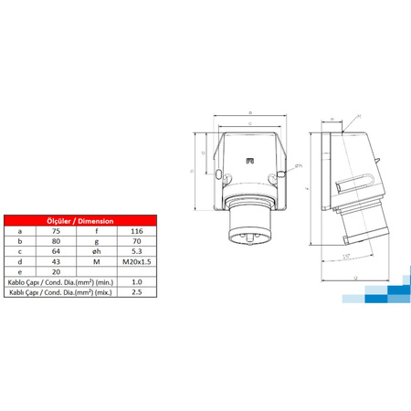 Wtyczka natynkowa kempingowa 3P 16A 230V IP44 0121