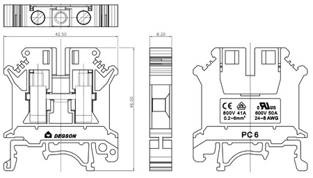 Złączka szynowa przelotowa czerwona śrubowa 6mm2 1P VDE UL PC6-01P-16-00A(H)