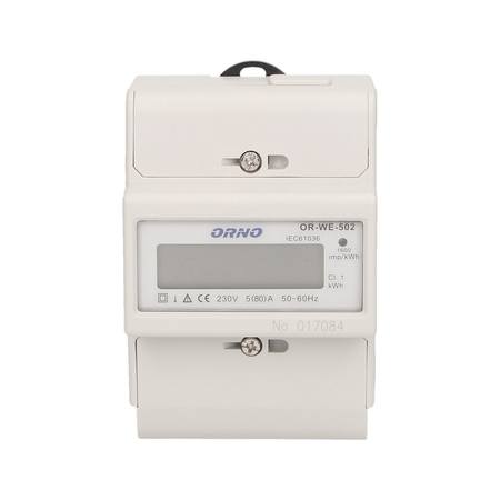 1-fazowy wskaźnik zużycia energii elektrycznej. 80A. 3 moduły. DIN TH-35mm OR-WE-502