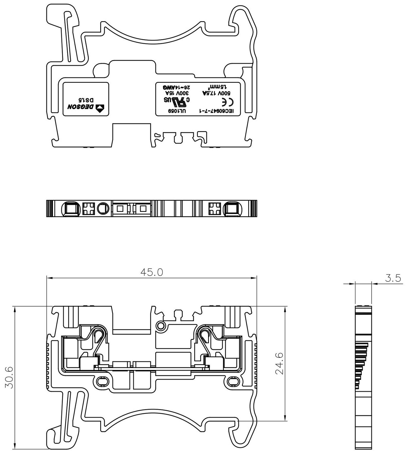 Złączka szynowa 1,5mm2 1P zacisk push-