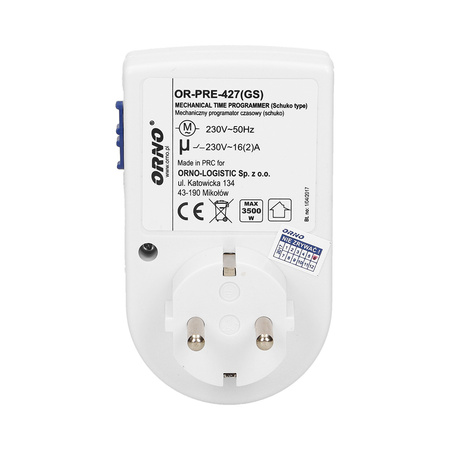 Programator czasowy mechaniczny. MINI. wersja schuko OR-PRE-427(GS)