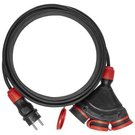 Przedłużacz trójdrożny 25m 250V 16A Schuko 3×2P+Z H05RR-F 3×2,5 mm² IP44 W-01196