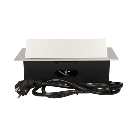 Gniazdo meblowe wpuszczane w blat z płaskim rantem 3x2P+Z. przewód 1.5m 3x1.5mm2. srebrne OR-AE-1372/G