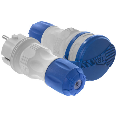 Zestaw przyłączeniowy z wtyczką WT-54 i gniazdem GN-44 250V Schuko szaro-niebieski W-98864