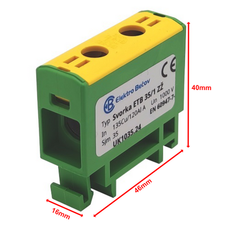 Złączka szynowa uniwersalna ETB 35/1 Al/Cu elektryczna śrubowa 2 otwory do kabli Elektro Becov UK1035.24