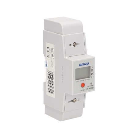 1-fazowy wskaźnik zużycia energii elektrycznej. 80A. dodatkowy wskaźnik. wyjście impulsowe. przycisk RESET. 2 moduły.... OR-WE-503
