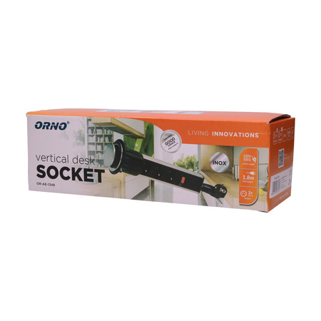 Gniazdo meblowe Ø6cm wysuwane z blatu z blokadą i przewodem 1.8m. 3x2P+Z. INOX OR-AE-1348