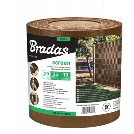 Taśma ogrodzeniowa balkonowa brązowa 19cm x 35m + klipsy BRADAS TOB4501935BRL