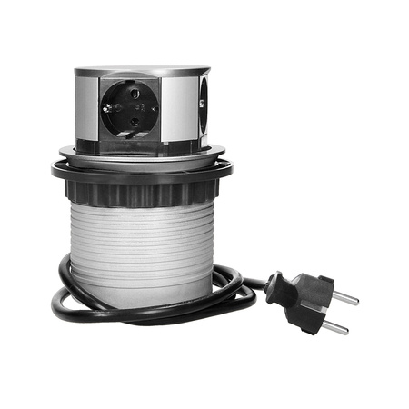 Gniazdo meblowe Ø10cm wysuwane z blatu z przewodem 1.5m. 4x2P+Z. wersja schuko OR-AE-1341(GS)