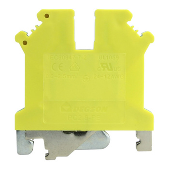 Złączka szynowa przelotowa żółto-zielona PE śrubowa 2,5mm2 1P VDE UL PC2.5-PE-01P-1Y-00AH