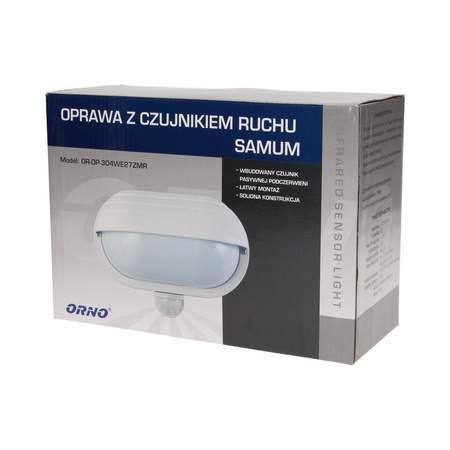 SAMUM. oprawa ogrodowa z czujnikiem ruchu 180st. 1x60W. E27. IP44. z przesłoną. plastik. biała OR-OP-304WE27ZMR