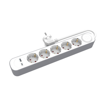 Przedłużacz 5x Schuko 230V 1,5m USB-A USB-C z wyłącznikiem Plastrol W-30009