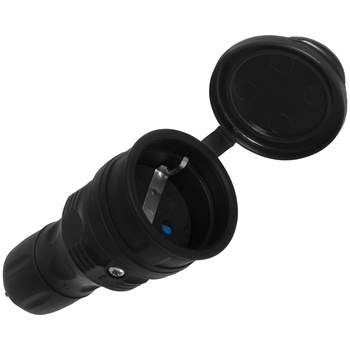 Gniazdo przenośne rozbieralne 230V Schuko IP44 z klapką czarne W-01150